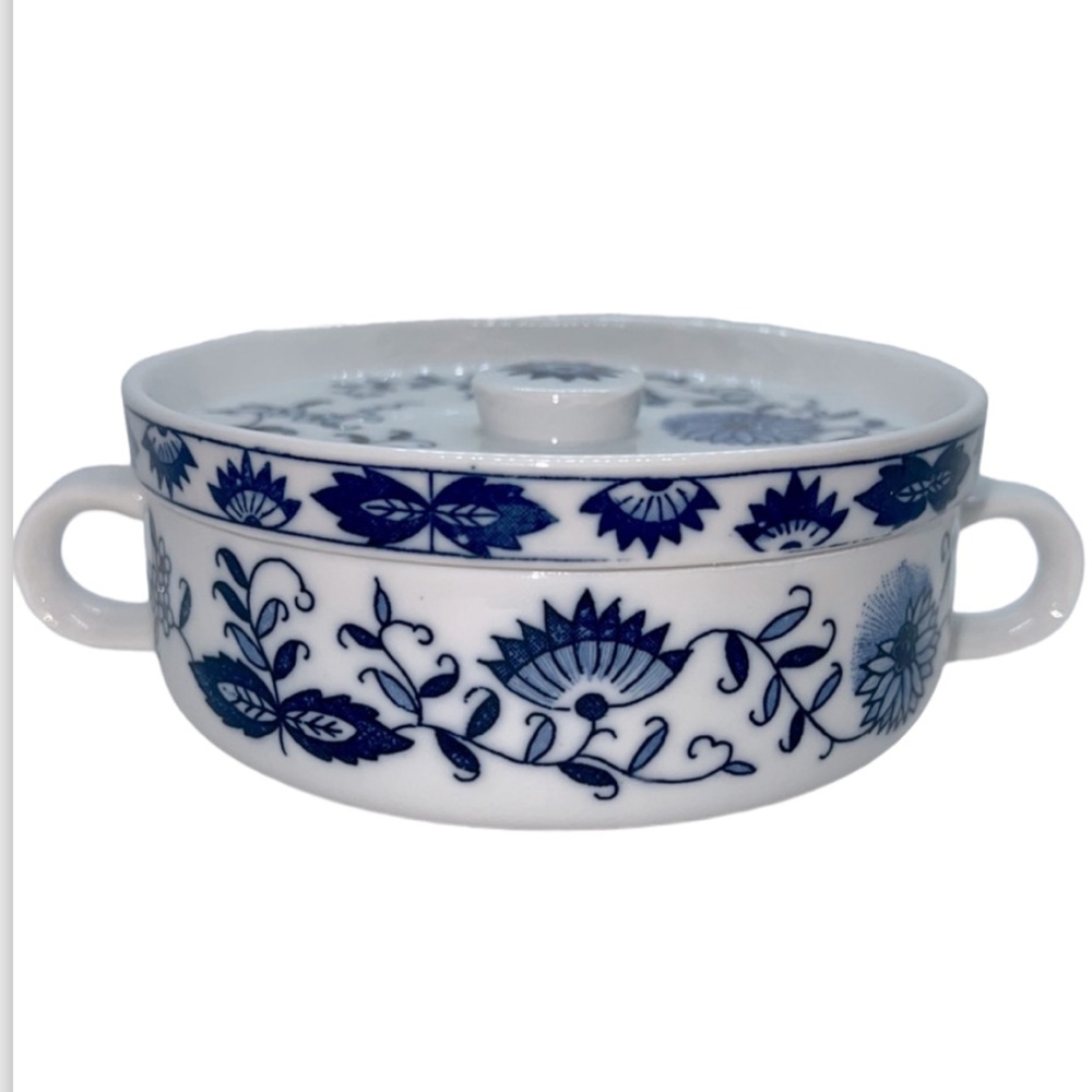 BLUE OYSTER CERAMIC INDIVIDUAL CASSEROLE DISH WITH DOUBLE HANDLES & LID, VINTAGE